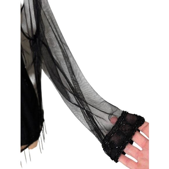 Vintage Y2K Sheer Mesh Bead Fringe Top Women 1X Whimsigoth Witchy Fairy Grunge - Picture 4 of 7